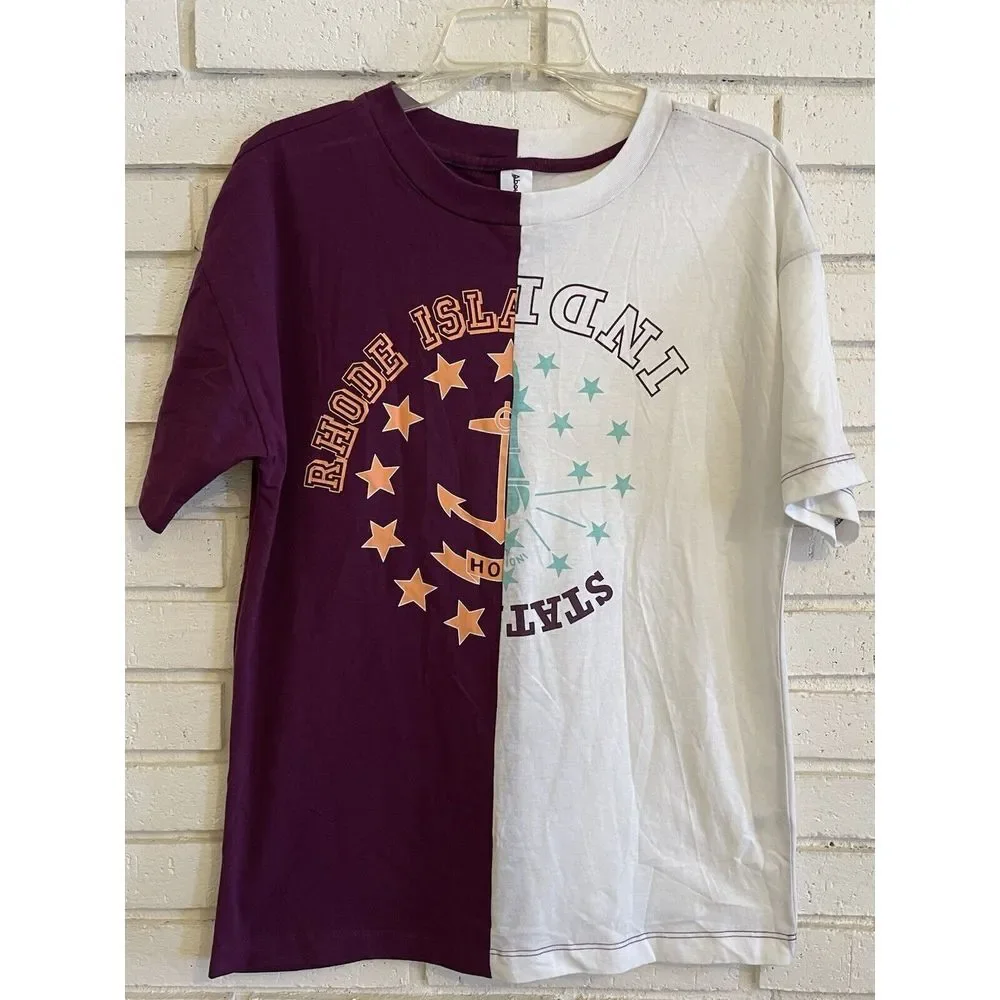 ABOUND Shirt Women Sm. Burgundy Ivory Split Sport Rhode Island Indiana State NEW